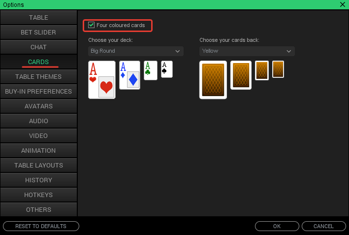 выбор рубашек карт в колоде