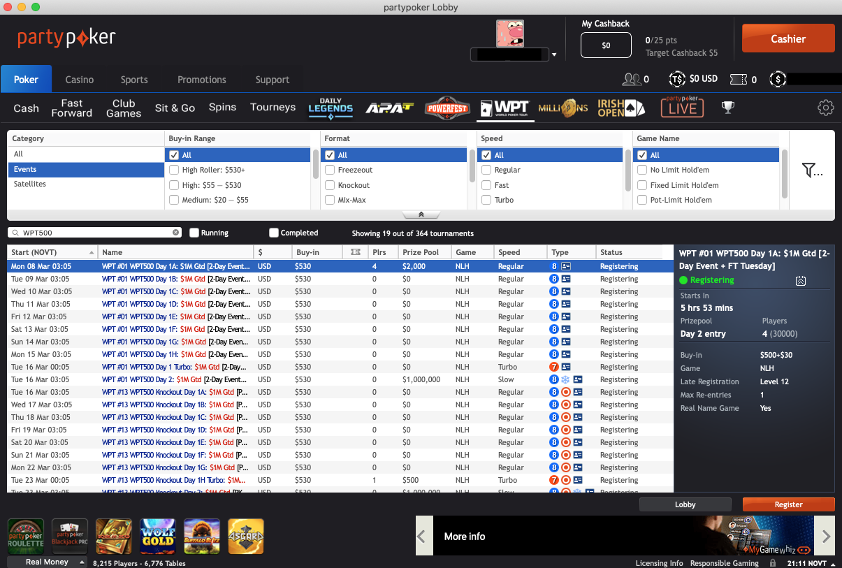На partypoker сегодня стартует серия WPT500 с гарантией $4,000,000 1