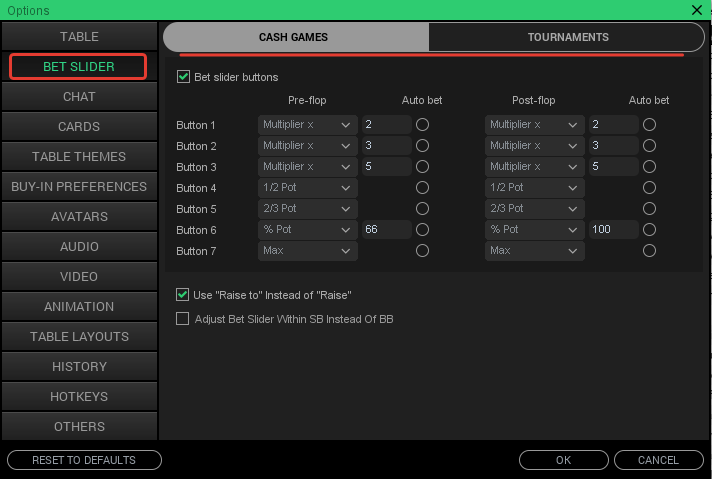 настройка бет-слайдера в покердом