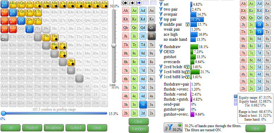 Стрит в позиции на флеш-ривере в рейзженом банке 2