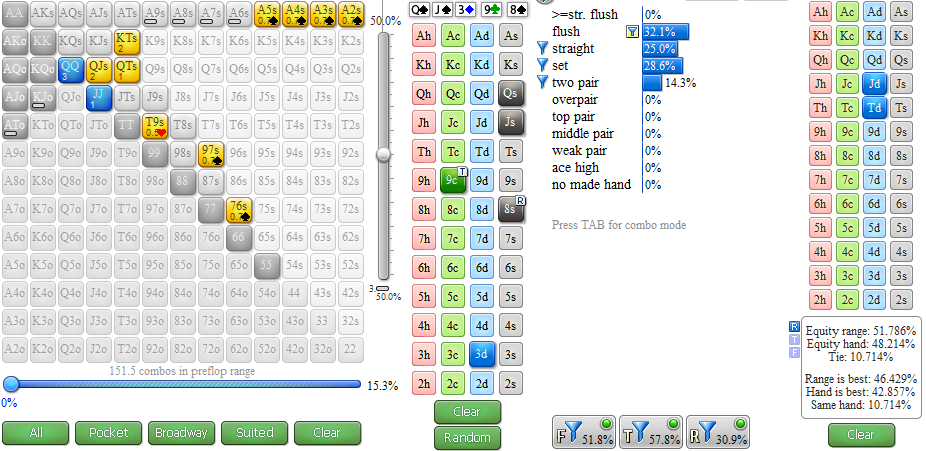 Стрит в позиции на флеш-ривере в рейзженом банке 5